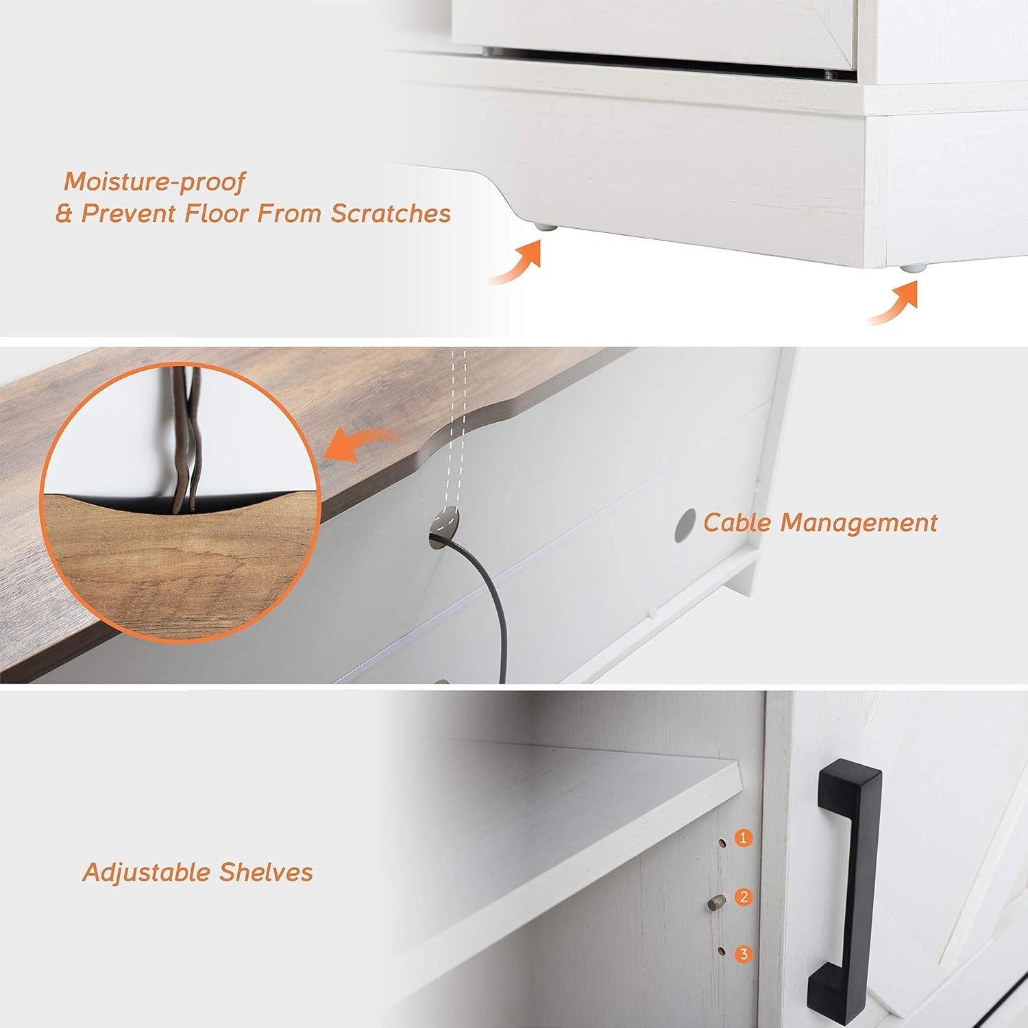 Farmhouse Sliding Barn Door TV Stand 65 Inch TVs White Oak